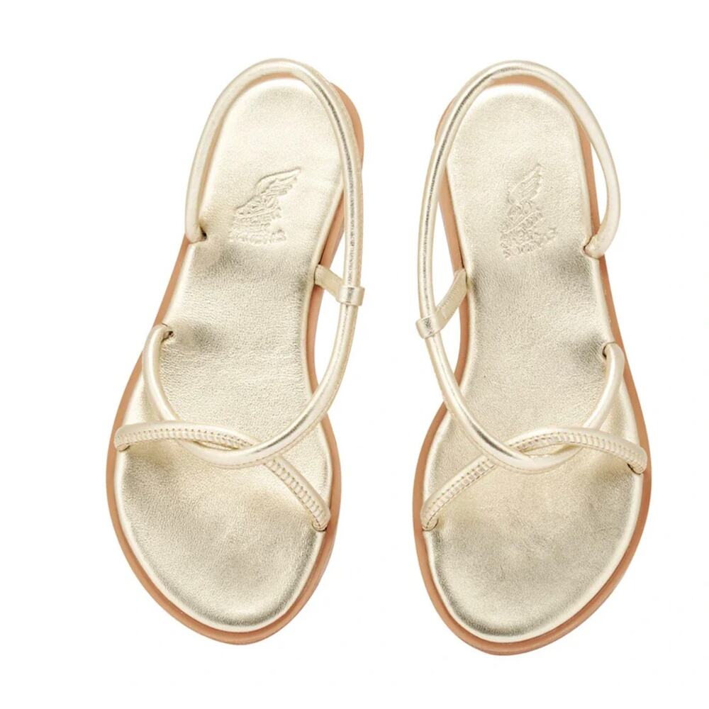 NEW Ancient Greek Bomba Sandals Strappy Flat Platinum Champagne Gold Size 40